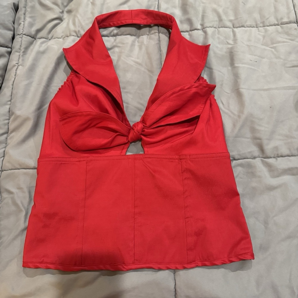Veronique Young for W Collection Red Halter Top Size 8 Y2K Front Bow USA